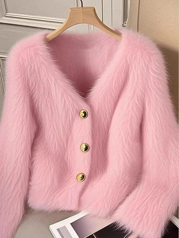 Luna KoreanStyle Strickjacke - Rosa Damen, dick, Stretch