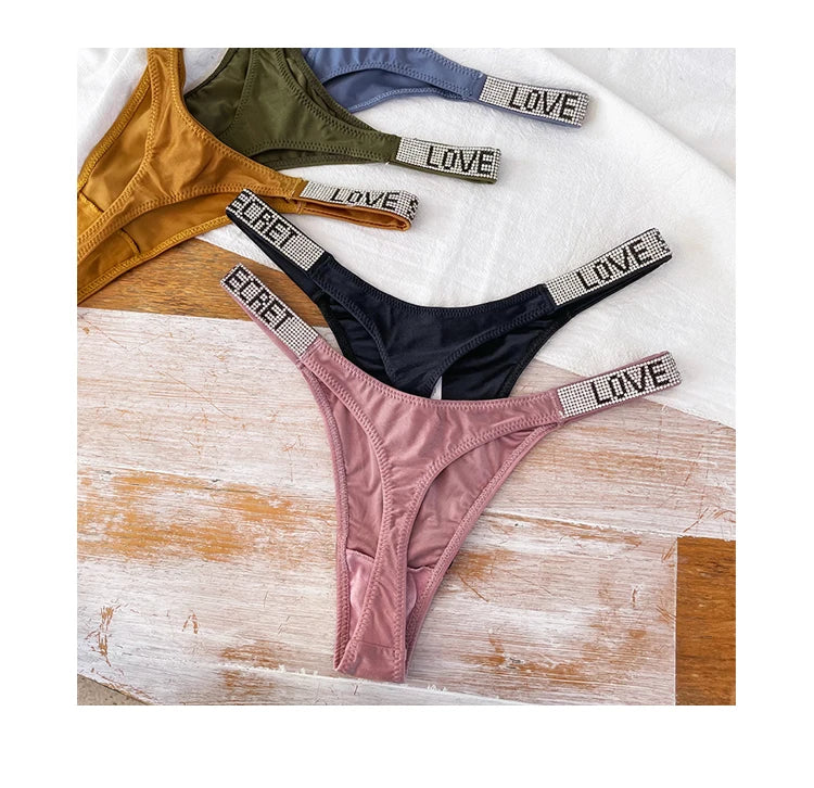 ZQTWTC Damen String 2025 - Tief sitzende Panties mit Strass-Details S-XL
