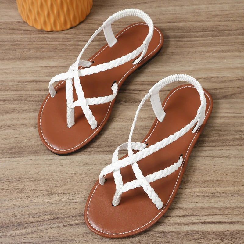 Summer New Style Fashion Casual Thin Strap Sandals Solid Color Round Toe Lightweight Flat Heel Open Toe Women's Shoes NO:FC010