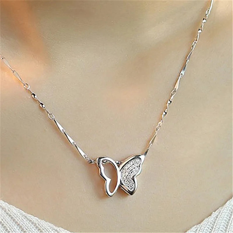 Buyee 925 Sterling Silver Sweet Ring Finger Cute Butterfly White Zircon Open Ring for Women Fashion Trend Fine Jewelry Circle