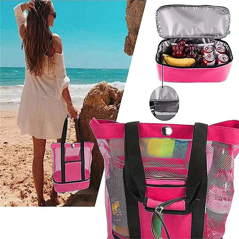 Heat Preservation Picnic Beach Bag Women Mesh Transparent Double-layer Swim Storage High Capacity Shopping Waterproof Bags Tote