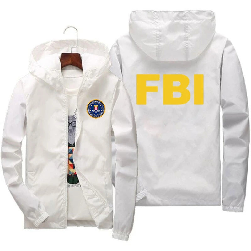 Jachetă bomber cu design grafic FBI - Mărimea M, cu fermoar ușor
