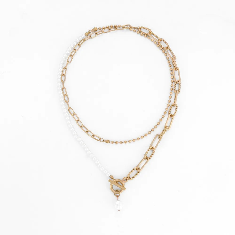 Personality Fashion Pearl Pendant Long Chain Necklace Pop Couple Punk Ring Design Temperament Holiday Party Gift Accessories