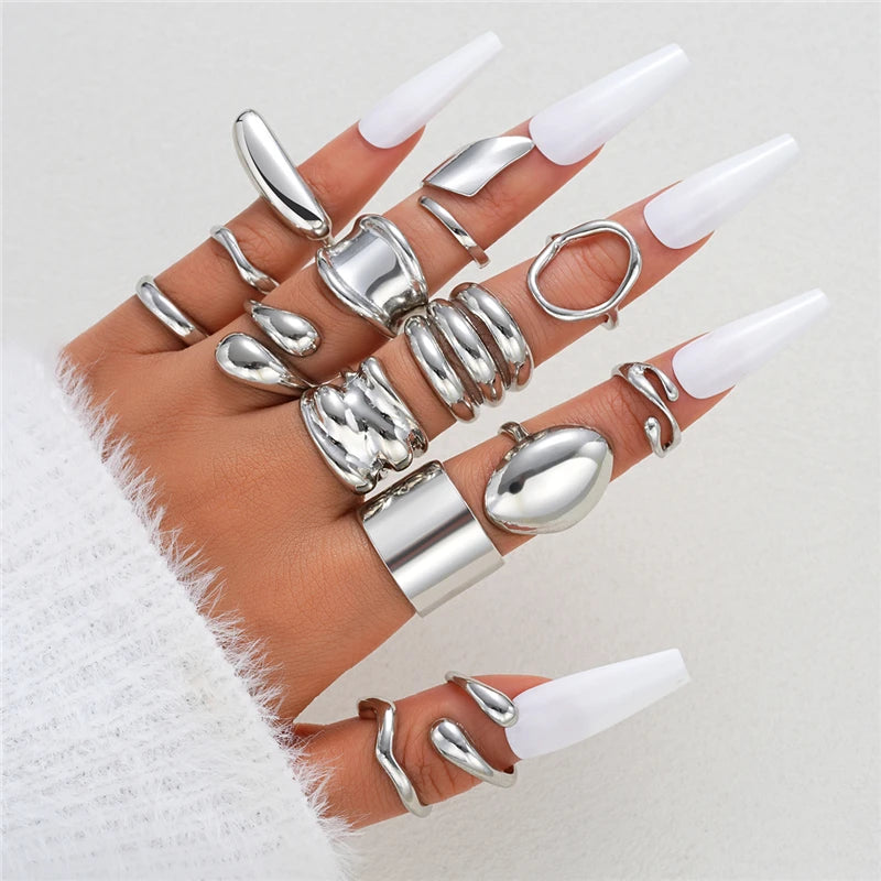 Inele excentrice punk ZhejiangChoice, format din 14 piese - zinc, unisex