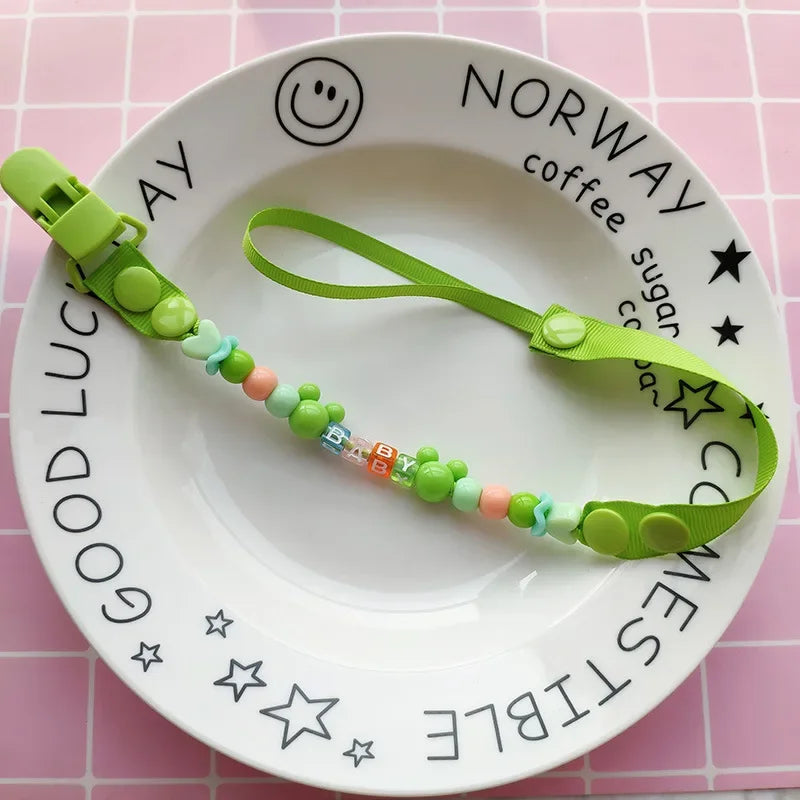 Baby Schnuller Clip Kette Silikon Perlen - Verstellbare Befestigung Nippel Dummy Halter - Anhänger für Mädchen Neugeborene Zubehör Geschenke