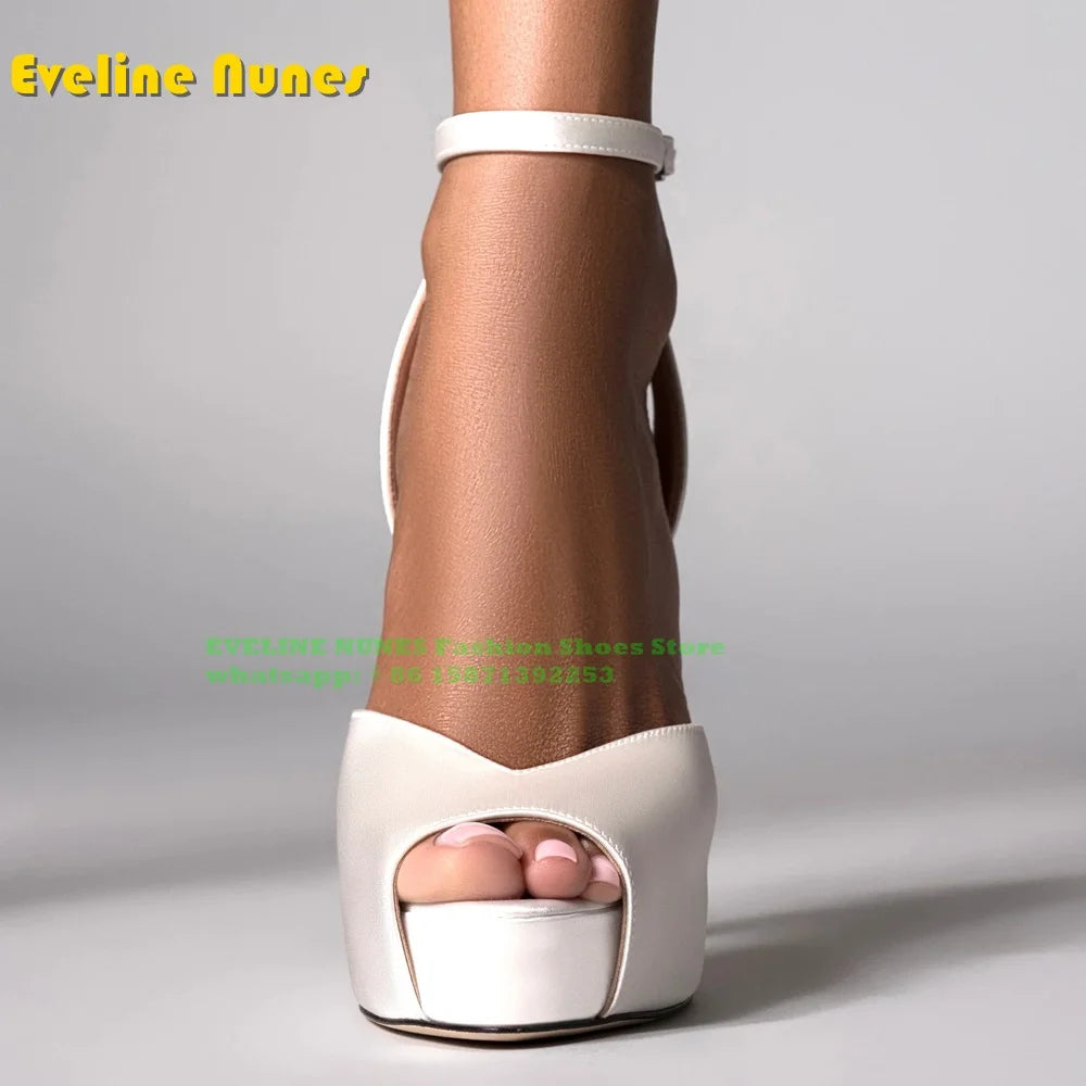 Peep Toe Platform Buckle Strap Red Sandals Pointed Toe Thin Heel Slingback elegant Women Runway Show Shoes Spicy Girl Party Trend