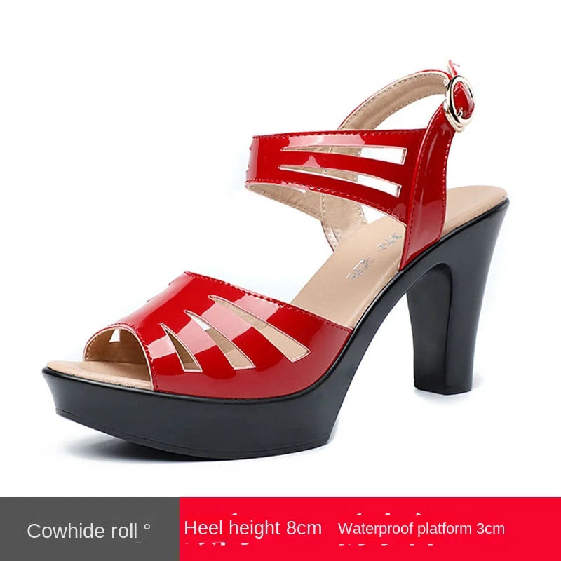 Ladies Elegant Party Sandals Women Summer Shoe 2022 Wedges Shoes for Female Fashion Heels Open-toe Platform Patent Leather Shoe