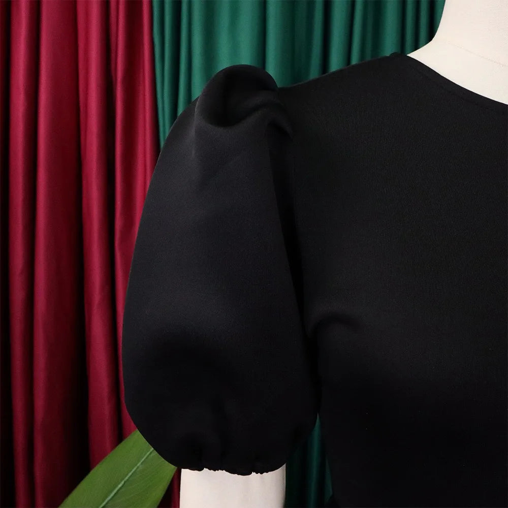 Elegante Kleider Für Frauen 2024 O-Ausschnitt Kurze Ärmel Hohe Taille Plissiert Midi Luxus Weiblich Geburtstag Party Dinner Vestidos