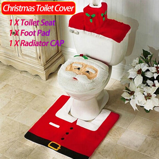 3PCS Christmas Toilet Seat Cover Creative 3D Xmas Cute Cartoon Santa Claus Toilet Cover for Bathroom Decor Supplies