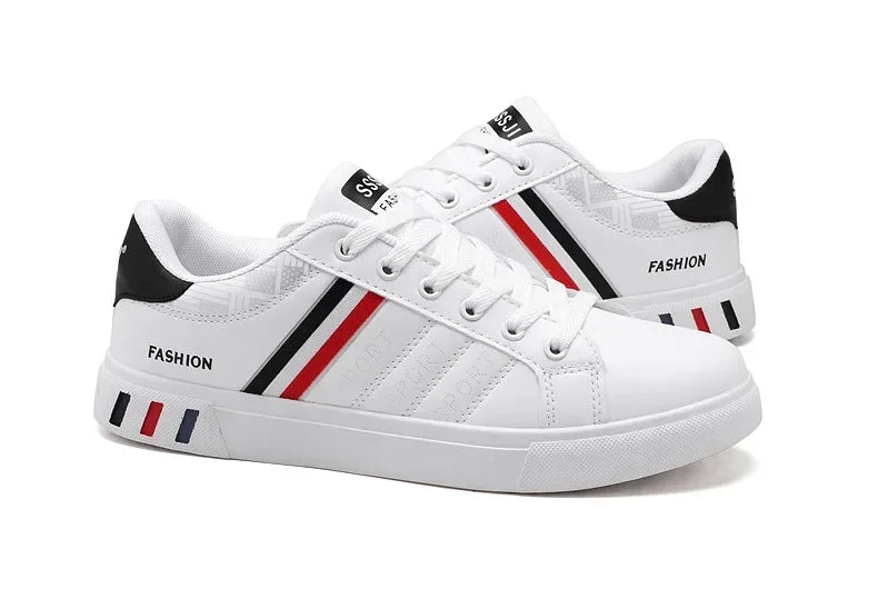 Men's Sneakers Breathable Mens Flat WhiteTennis Shoes Skateboard Shoes Casual Sports Shoes for Men Lightweight PU Leather