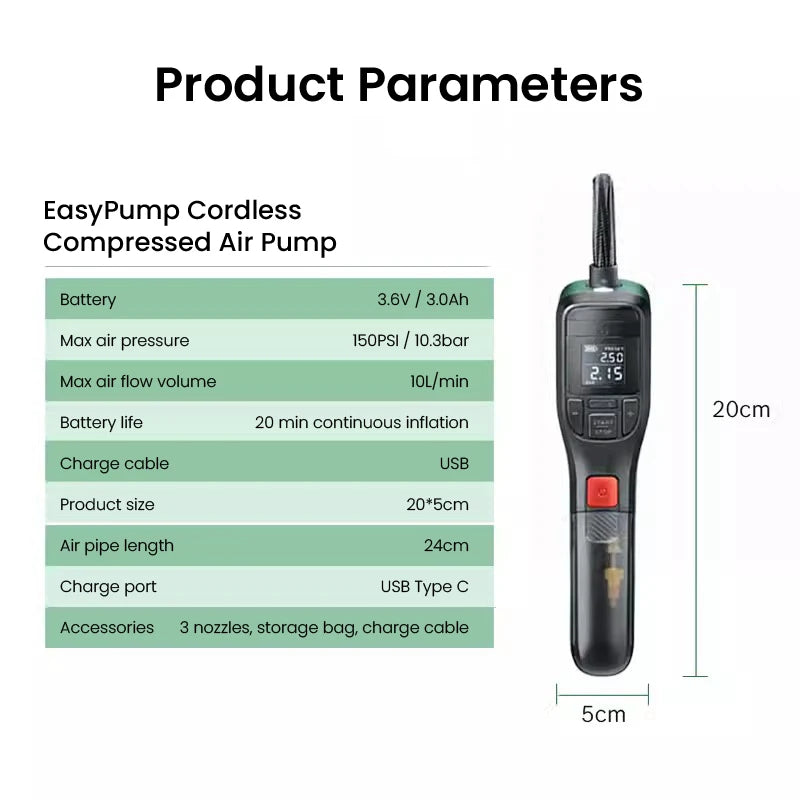 Bosch Electric Air Pump Portable Mini Tire Air Compressor with Led Display for Car Motorcycles Bicycle Swimring Tire Inflator