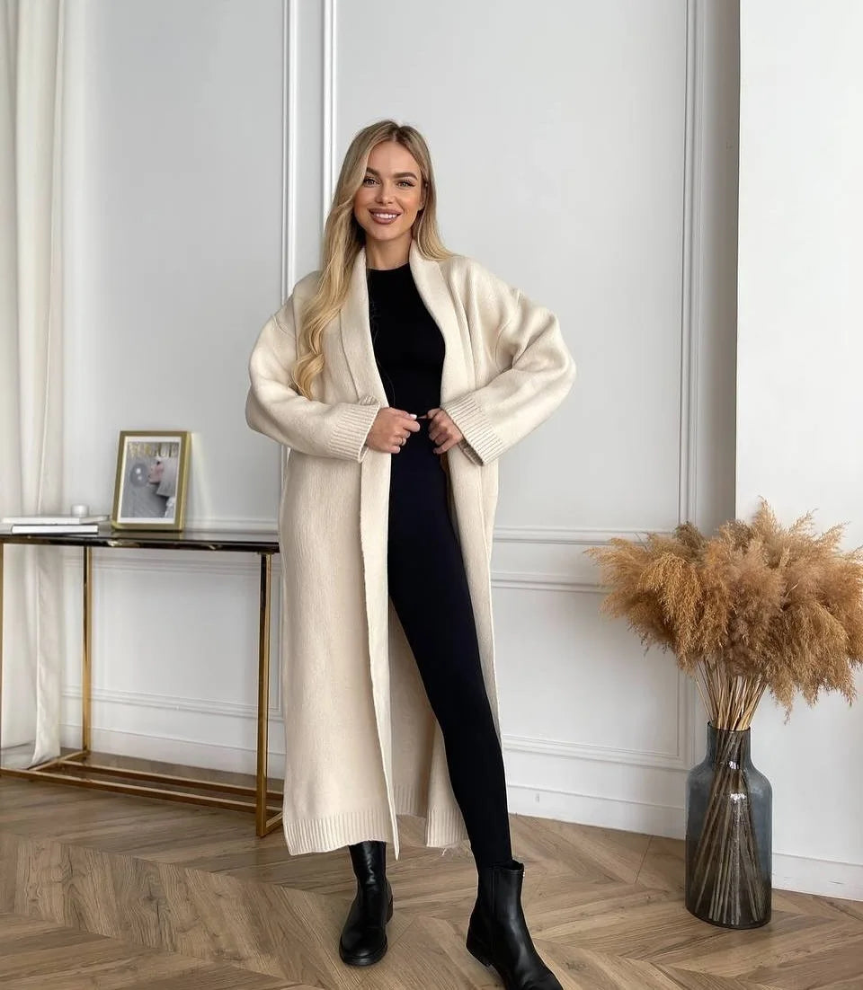 Cardigan Kalenmos, tricotat, cu decolteu în V, lungime 66 cm, lejer