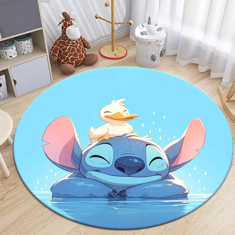 Star Stitch Cartoon HD Printed Round Carpet for Living Room Bedroom Rugs Camping Picnic Mats Flannel Anti-Slip Rug Yoga Mat Gift