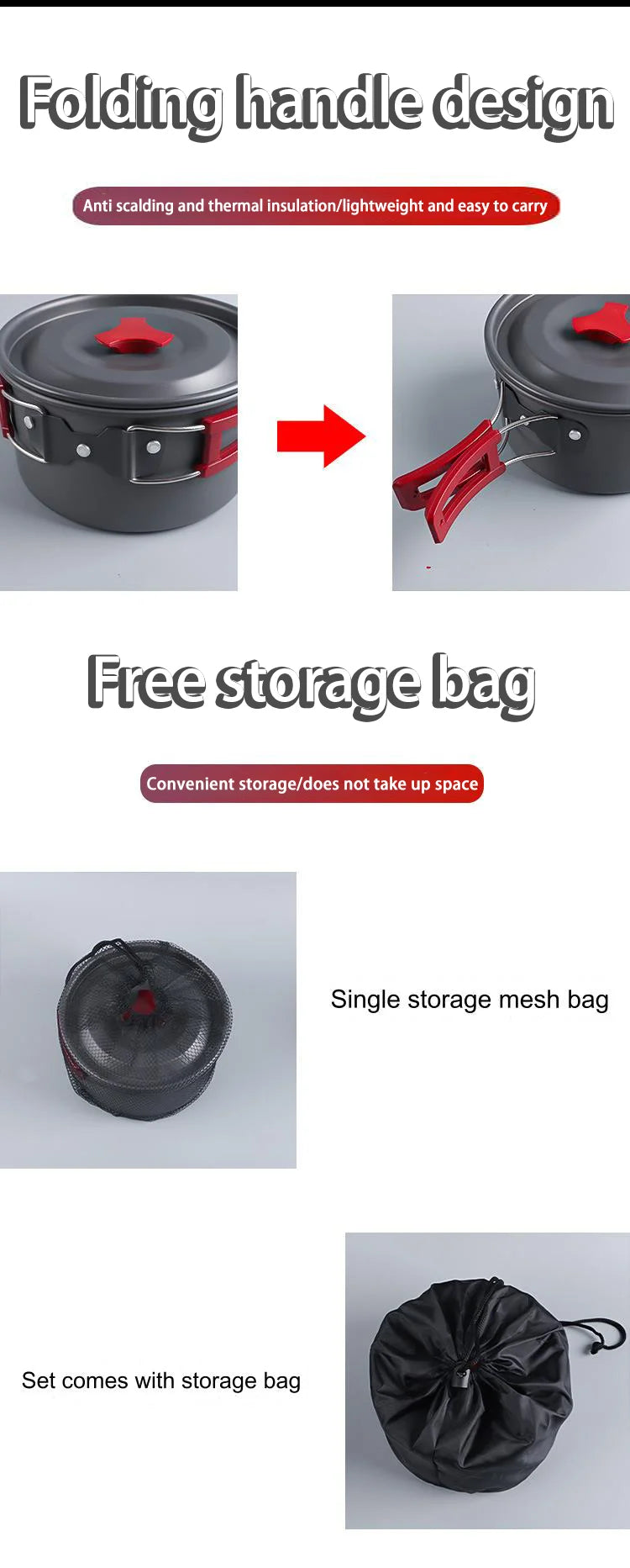 Outdoor camping cookware folding outdoor non stick pot boiling water outdoor set pot portable camping cookware tableware