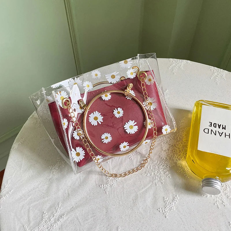 Fashion Crossbody Bags for Women Summer and Autumn New Daisy Print Pattern Jelly Women Bags One Shoulder Portable Female Handbag