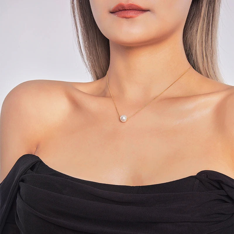 Real Natural Freshwater Pearls Round Shape Pendant Necklace 8-9mm 925 Sterling Silver Classic Fashion Jewelry Gifts for Women