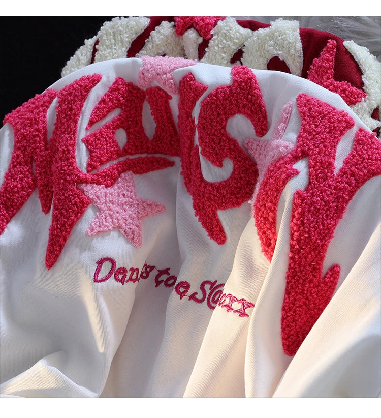 Embroidery Letter Fashion T-shirts for Women Summer 2024 American Vintage Women's Tee Shirt Fun Print Design Y2k Tops