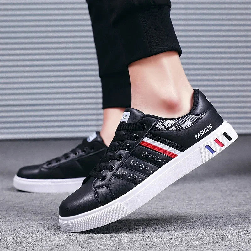 Men's Sneakers Breathable Mens Flat WhiteTennis Shoes Skateboard Shoes Casual Sports Shoes for Men Lightweight PU Leather
