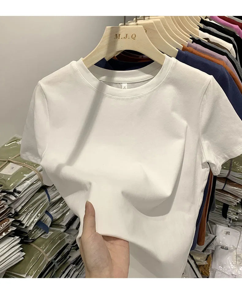 Women T Shirt Girls T-Shirt Woman Clothes Tops Cotton Tshirt Female Short Sleeve Spring Tee elegant Y2k Top White