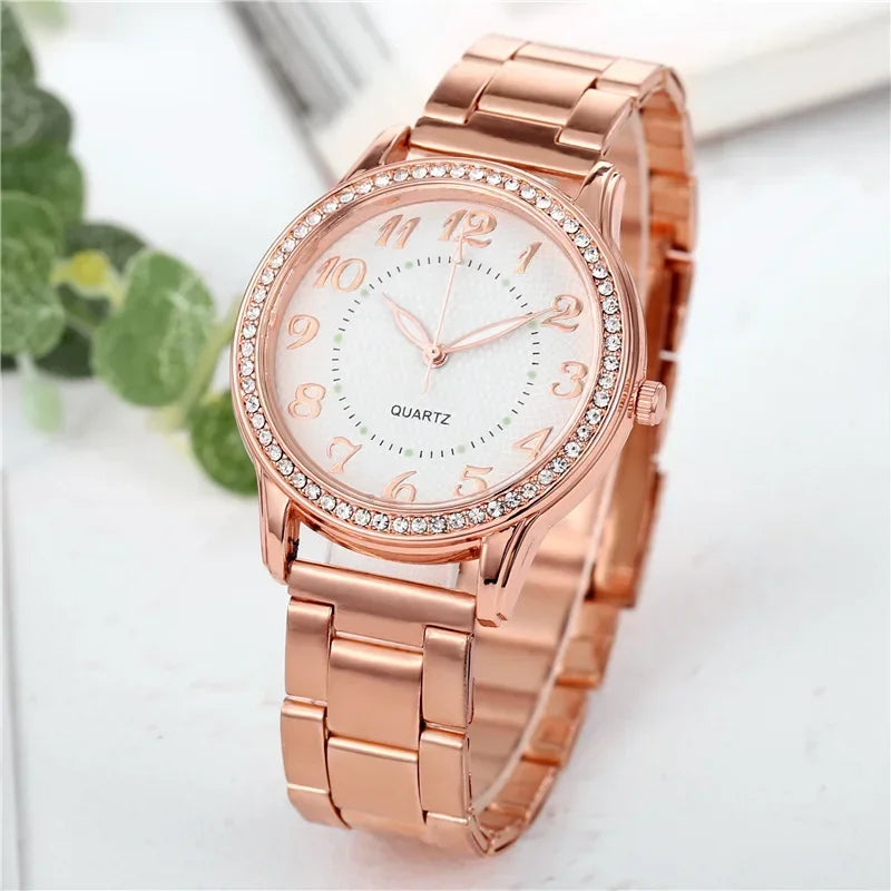 Luxury Brand Women Watch 2025 New Fashion Simple Rhinestone Steel Band Watch Ladies Big Dial Quartz Clock Bracelet Clock