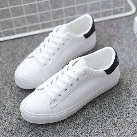 Women Sneakers Fashion Breathble Vulcanized Shoes Pu Leather Platform Shoes White Lace Up Casual Shoes Zapatos Mujer - Golden Bridge Store
