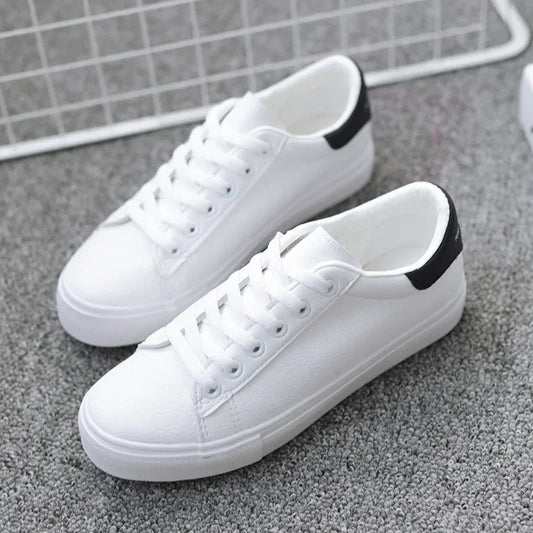 Women Sneakers Fashion Breathble Vulcanized Shoes Pu Leather Platform Shoes White Lace Up Casual Shoes Zapatos Mujer