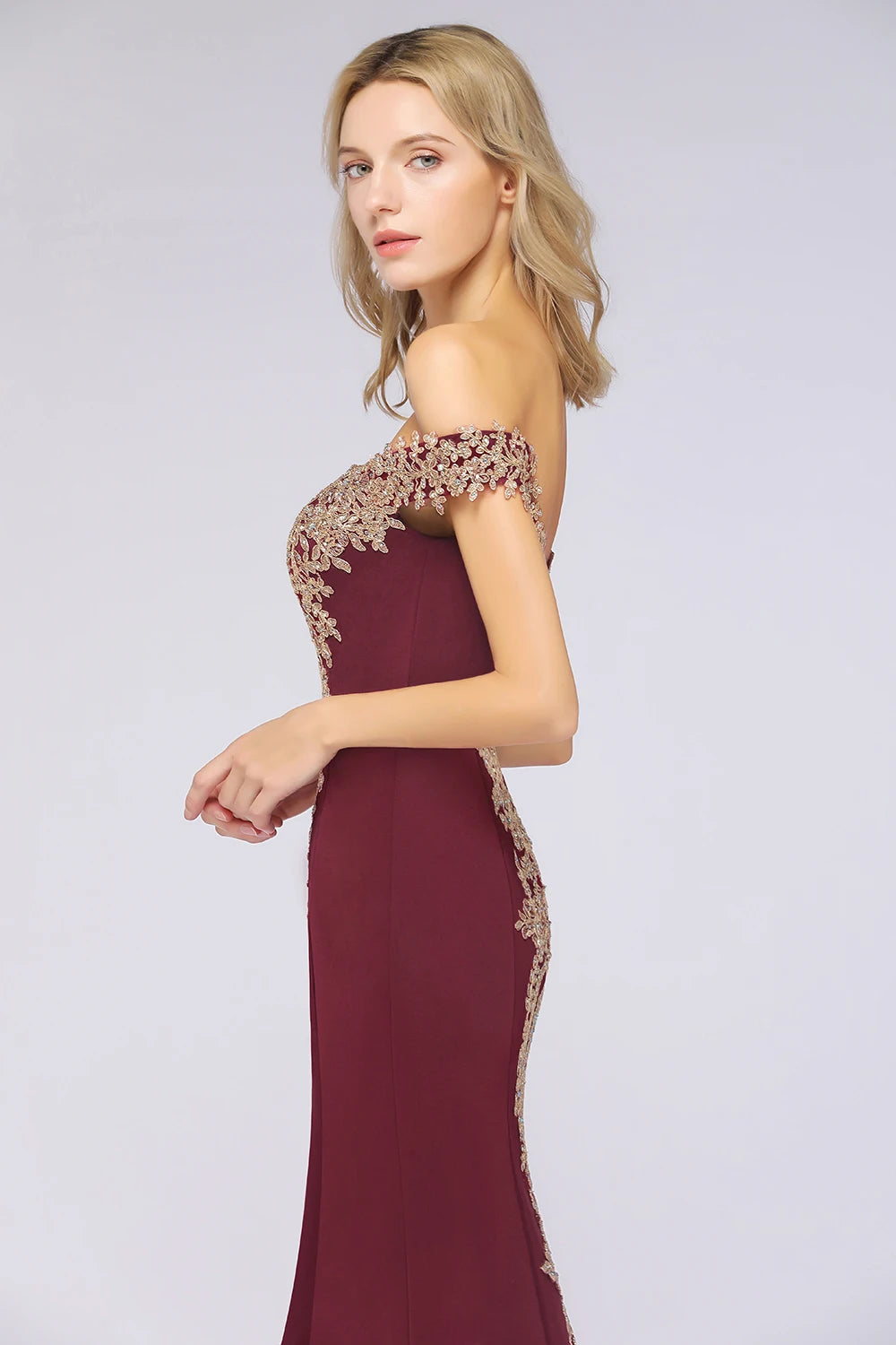 Women Mermaid Bridesmaid Dress For Wedding Party Long Lace Applique Off Shoulder Evening Prom Formal Gowns Floor Length Vestidos