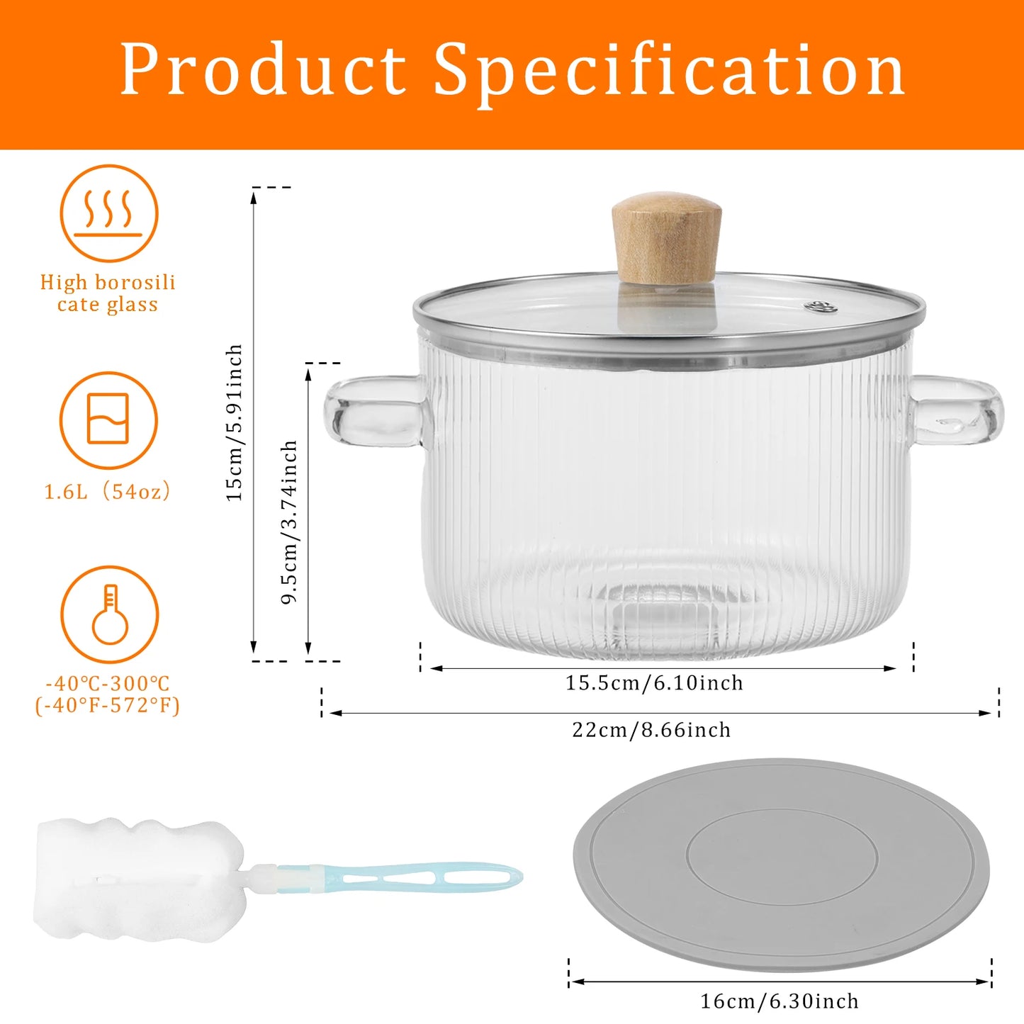 Transparent Soup Pot Heat Resistant High Borosilicate Glass Dual Handles Nonstick Glass Saucepan With Cover Kitchen Cooking Tool