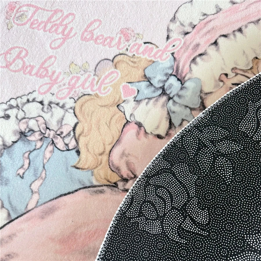 Soft Carpet Cartoon Bear Doll Carpets Round Rectangular Livingroom Rugs Kawaii Girl Lolita Retro Bedroom Bedside Cashmere Carpet
