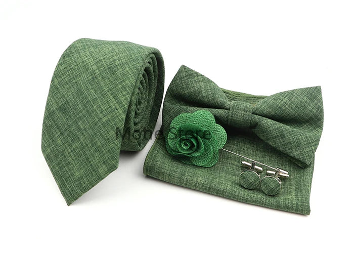 Set de accesorii bărbătești cu design nou, 27 de culori: batistă clasică din bumbac, butoni, papion pentru nuntă, petrecere, cadouri