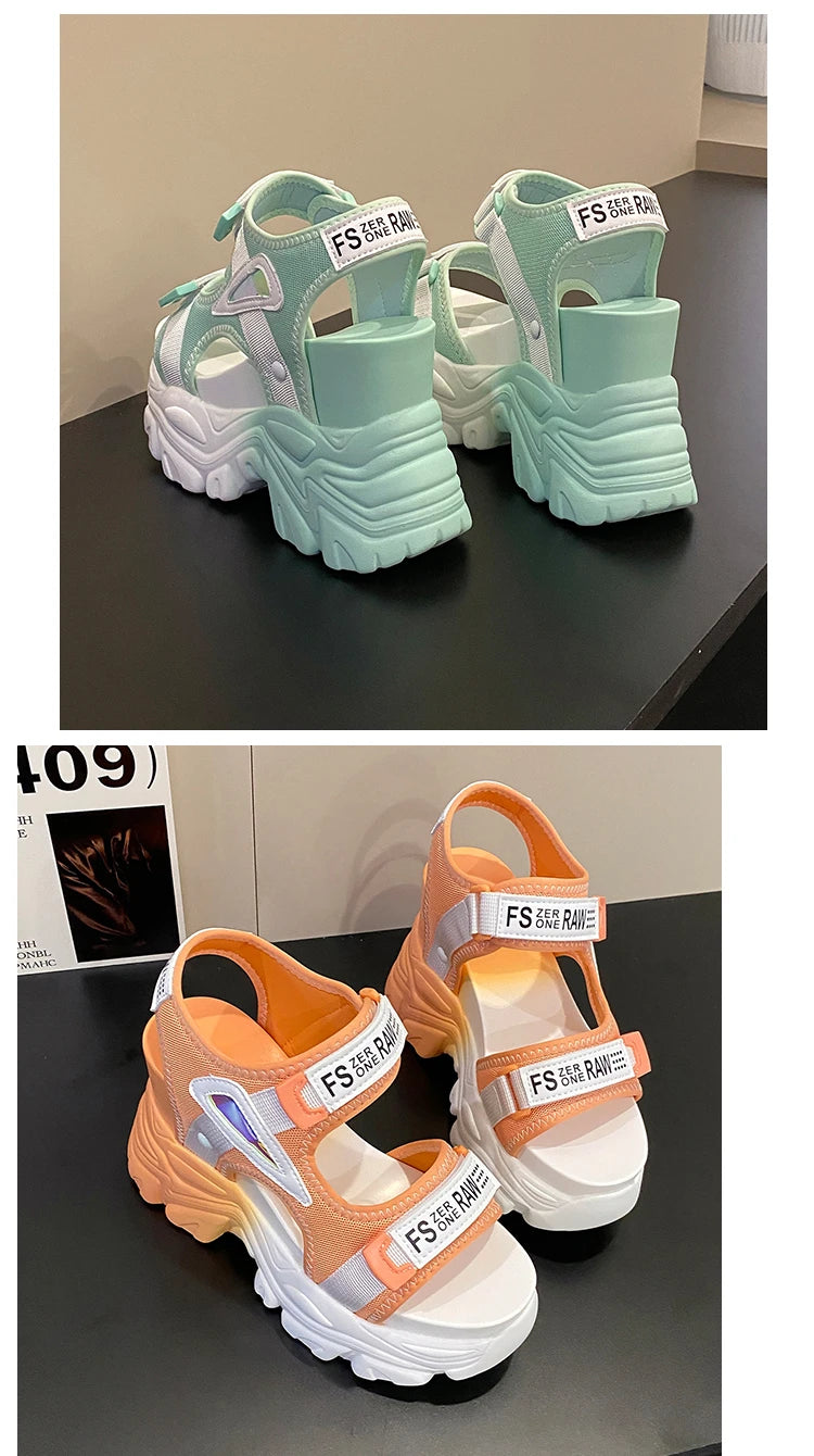 Fashion Summer Women Platform Sandals Wedges Thick Bottom Casual Mesh Shoes Woman 10.5CM High Heels Comfortable Sandals Sneakers
