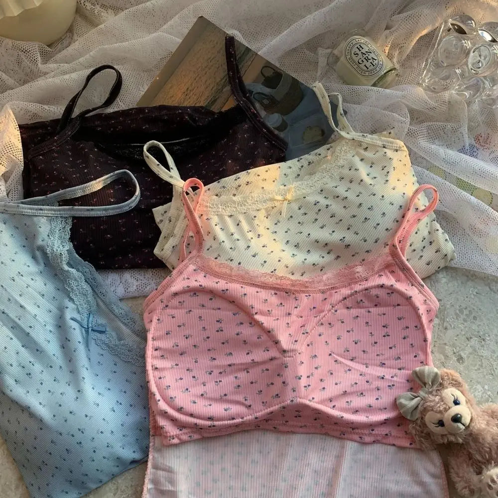 Camisole 2025: Elegant Lace Flower Print Camis 2024 Y2K Slim elegant Vest - Floral Tops One Size Floral Tank Tops Spring Collection