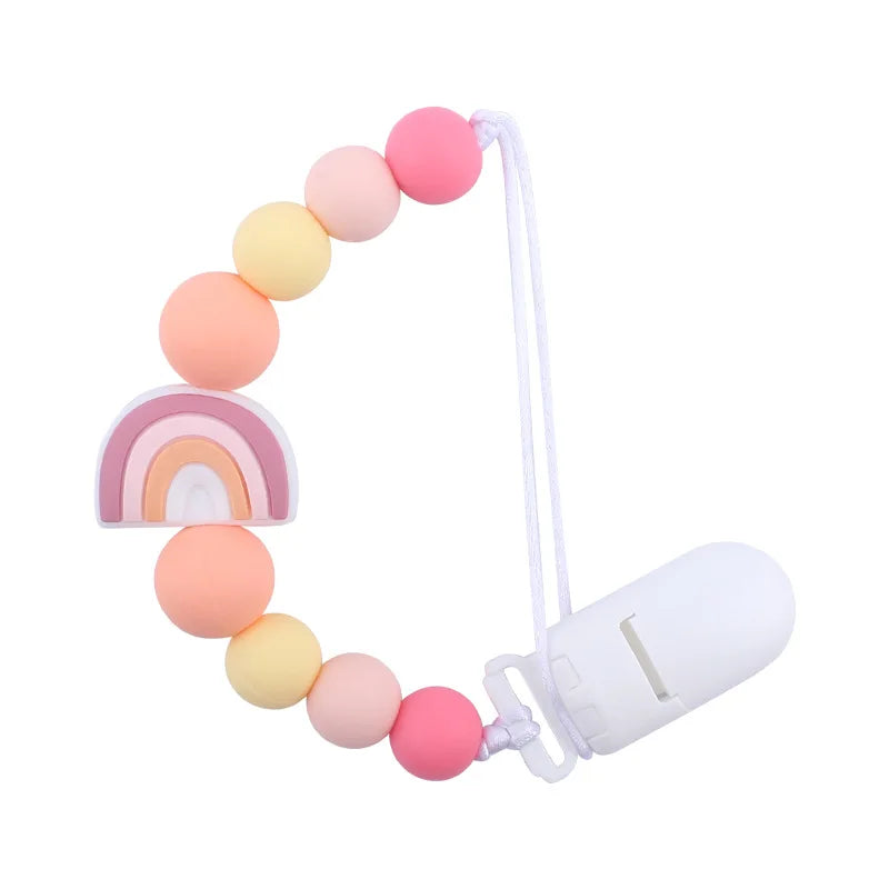 Baby Pacifier Clip Newborn Cartoon Rainbow Silicone Pacifier Chain Infant Nipple Soother Chain Clips Holder Nursing Toys