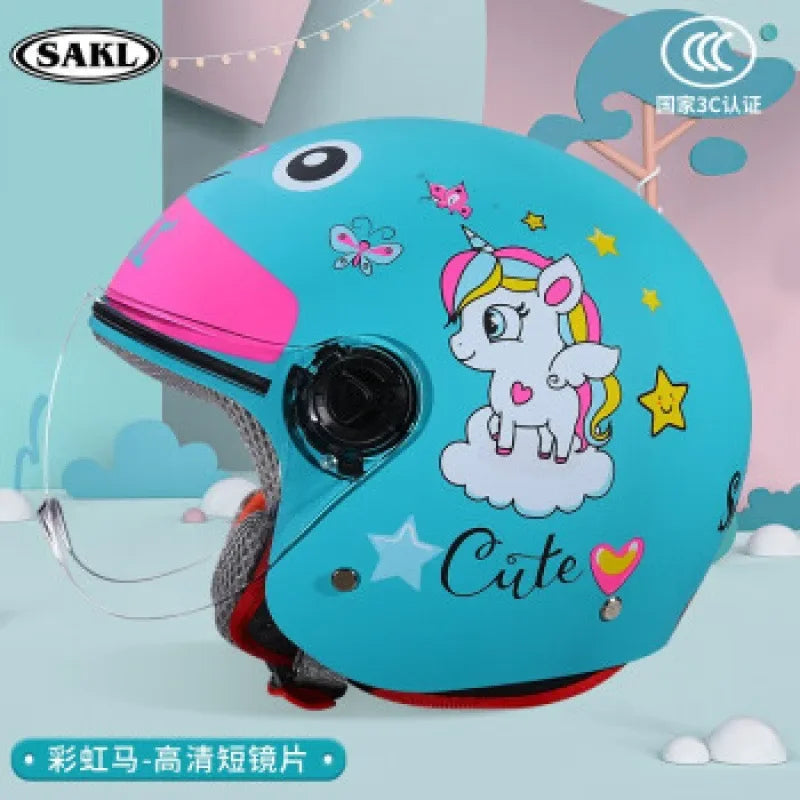 Children Cartoon Cute 4 season Motorcycle helmets Open face electric car bike child helmet for kids boy girl unicorn casco moto