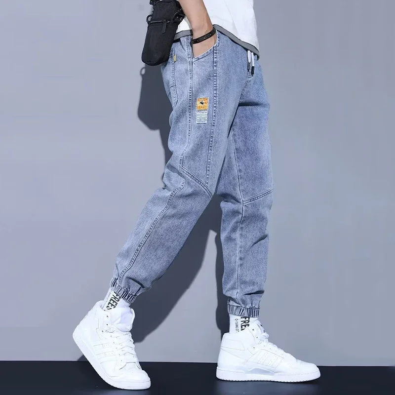 Western Style Men Streetwear Denim Jogger Pants New Spring Autumn Black Blue Cargo Jeans Men Baggy Harem Jean Trousers Plus Size