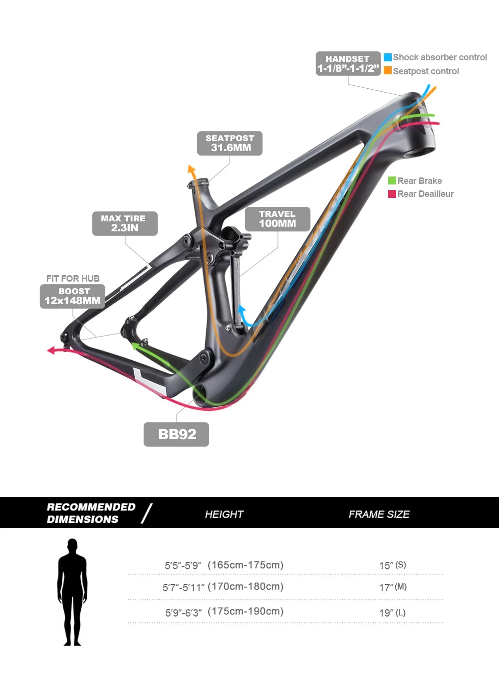 OG-EVKIN CF-080 2025 - Carbon Full Suspension MTB Rahmen - 12X148 Thru-Axle Boost 29er Professional Mountain Bike