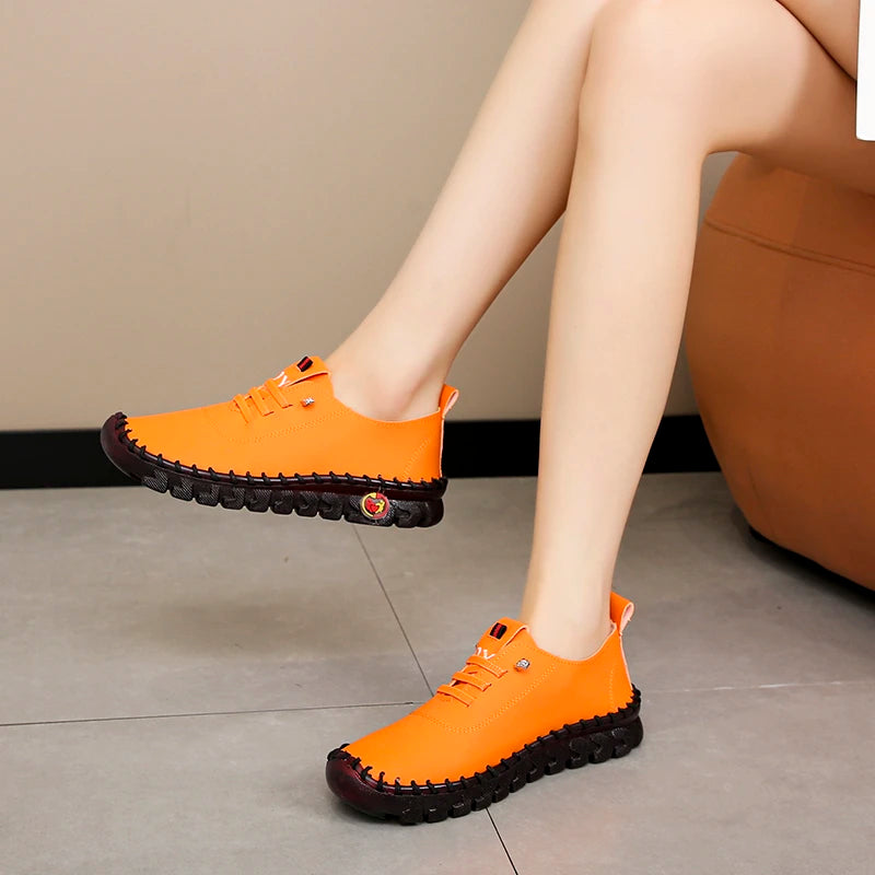 Sneakers Women Shoes Loafers Lace Up Leather Flat New Spring Ladies Casual Shoes Outdoor Travel and Walking Women Shoes
