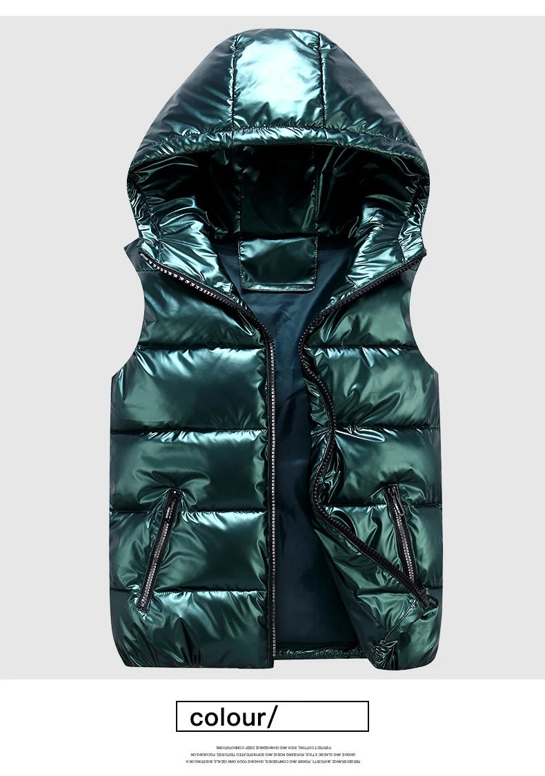 OLEKID 240805 Glänzende Weste Mit Kapuze - Größe 3-20 Jahre, Unisex, Wasserabweisend