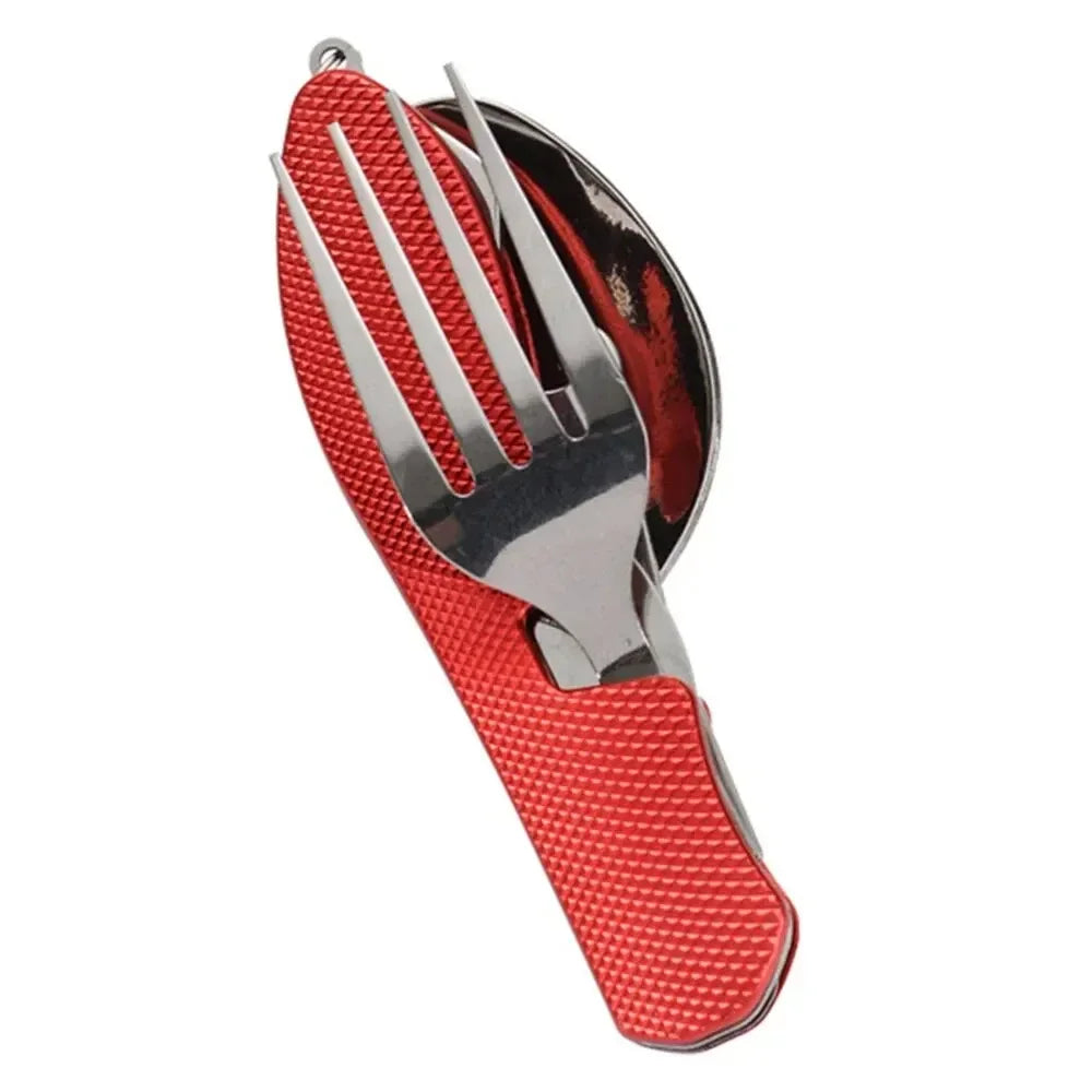 Besteck-Set 2025: 4-in-1 Stainless Steel Cutlery Set Foldable Knife Fork Spoon - Picnic Bottle Opener Compact Outdoor Tableware Camping Tool Collection