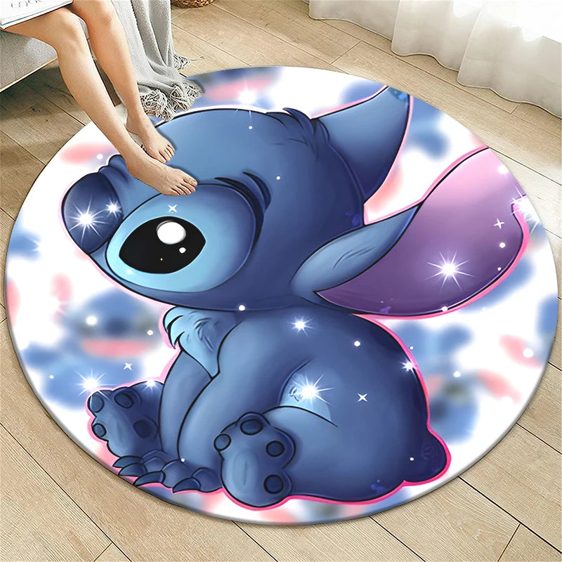 Stitch Cartoon HD Printed Round Carpet for Living Room Rugs Camping Picnic Mats Flannel Anti-Slip Rug Yoga Mat Gifts
