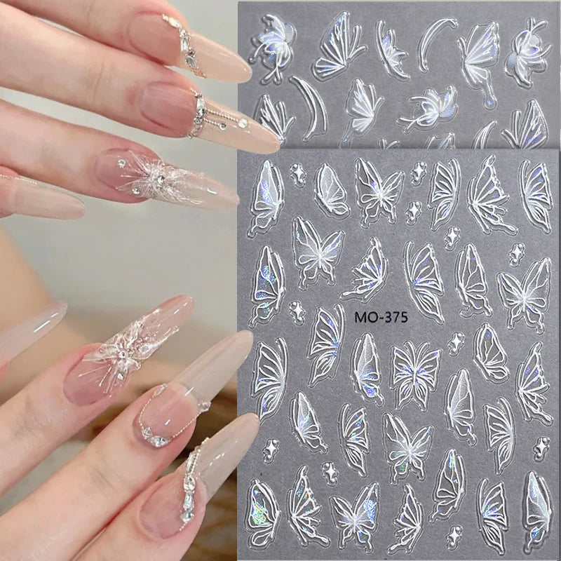 Super strălucitoare 3D fluture unghii autocolante Aurorae Shell fluture unghii elegante farmece autoadezive glisoare pentru manichiură decalcomanii