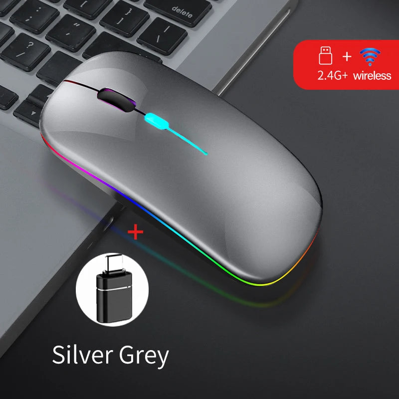 Dual-Mode-Wireless-Maus Bluetooth-kompatibel LED-Rechargeable Laptop-Maus Portable Computer-Mäuse für Laptop iPad Tablet