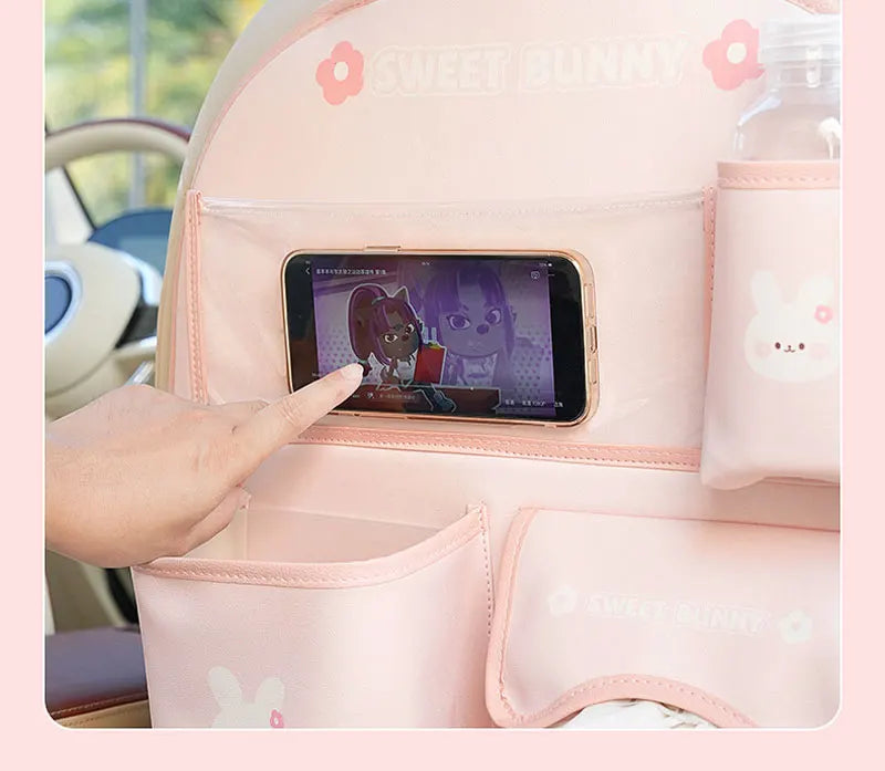 Car Seat Back Storage Bag Organizer Bear Bunny Multifunctional Car Back Seat Anti-Dirty Anti-Kick Storage Pad Car Accessories