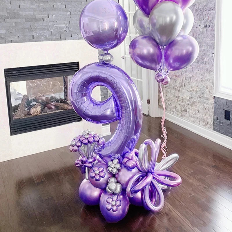 Purple Number Balloons 32 Inch Foil Balloon Adult Kids Birthday Anniversary Decoration Party Gold 0 1 2 3 4 5 6 7 8 9 Balloon