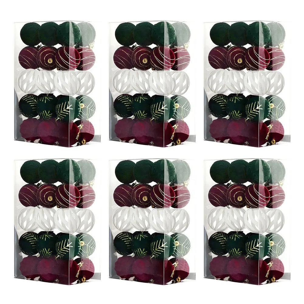 Choice Velvet Flock Weihnachtskugeln - 30 Stück 6 cm Rot Gruen Weiss