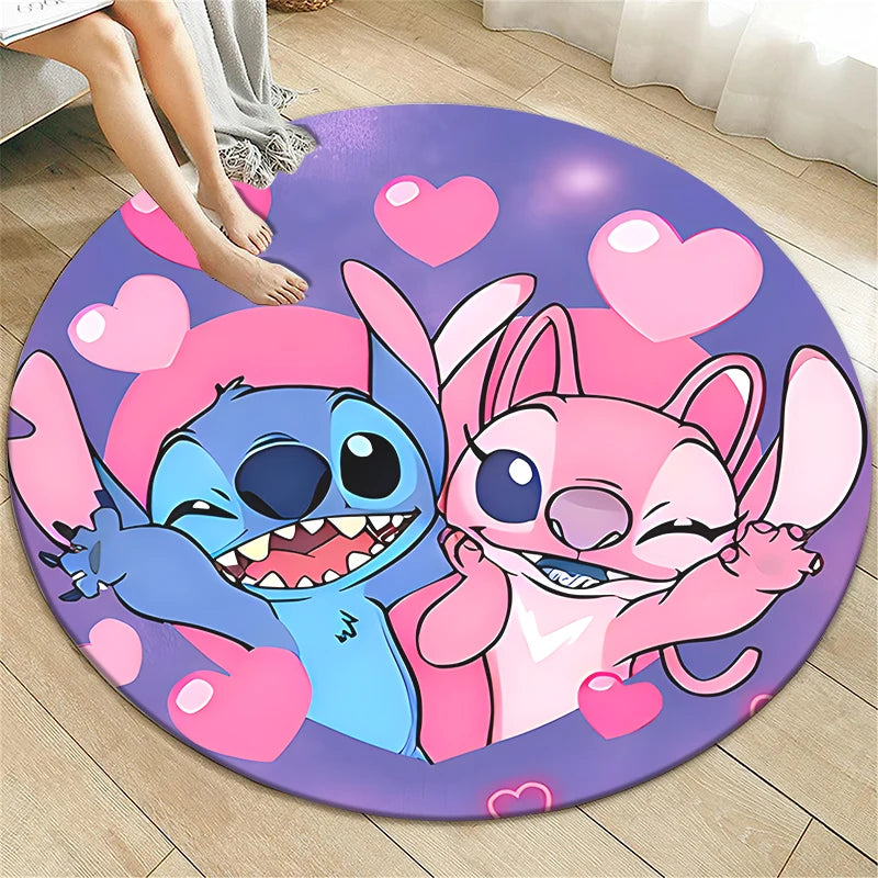 Stitch Cartoon HD Printed Round Carpet for Living Room Rugs Camping Picnic Mats Flannel Anti-Slip Rug Yoga Mat Gifts