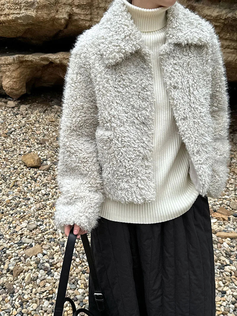 Harajuku Lammwolle Mantel Warm - Dicke, Taschen, L/XL