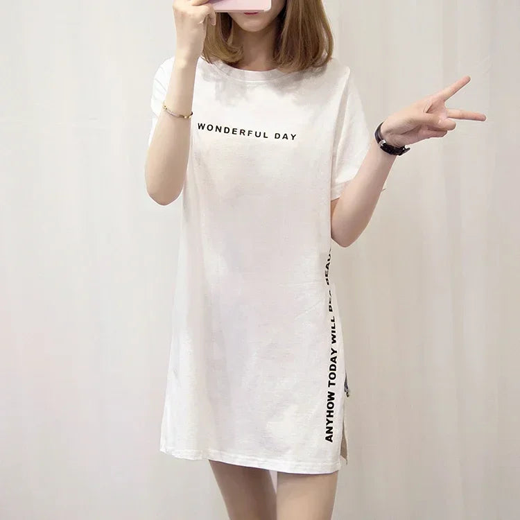 Women T-shirts Anime Y2k T Shirts Gothic tops 2023 Summer Loose Slit Femme Cotton T shirt Print Long Short Sleeve Ladies T-shirt