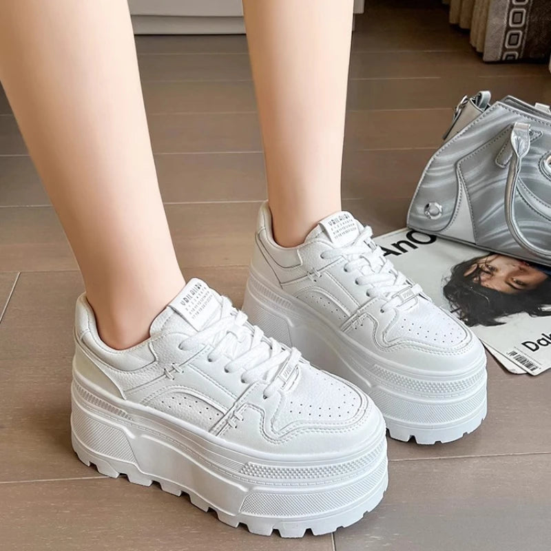 Women9 CM Platform Sneakers Casual Outdoor Simple Design Skateboard Comfortable Lace Up Sneakers Running Sports Shoes Female 40