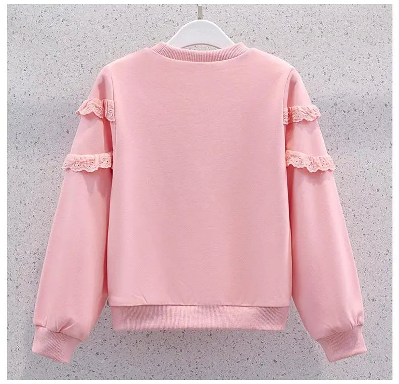 Set pulover pentru fete - mânecă lungă și guler rotund, mărimea 4-6 ani